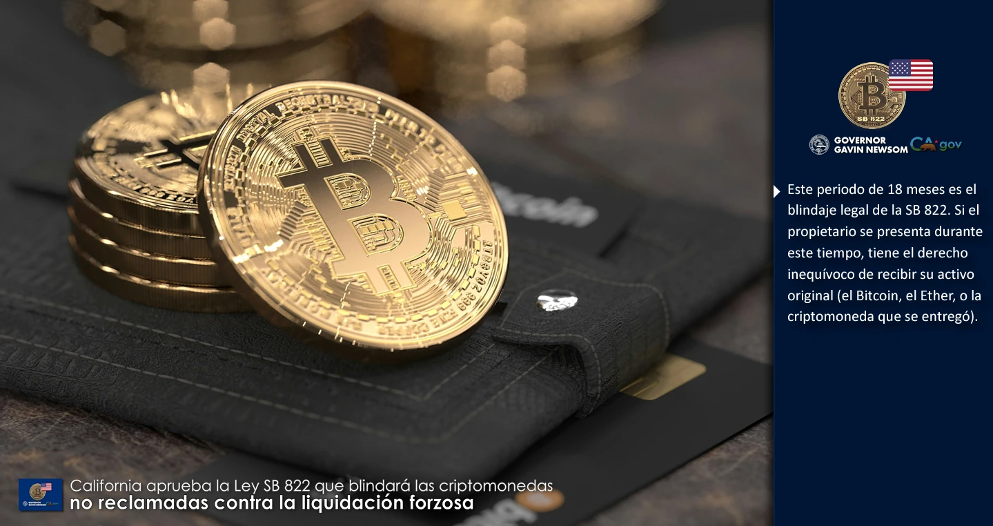 California aprueba la Ley SB 822 que blindará las criptomonedas no reclamadas contra la liquidación forzosa