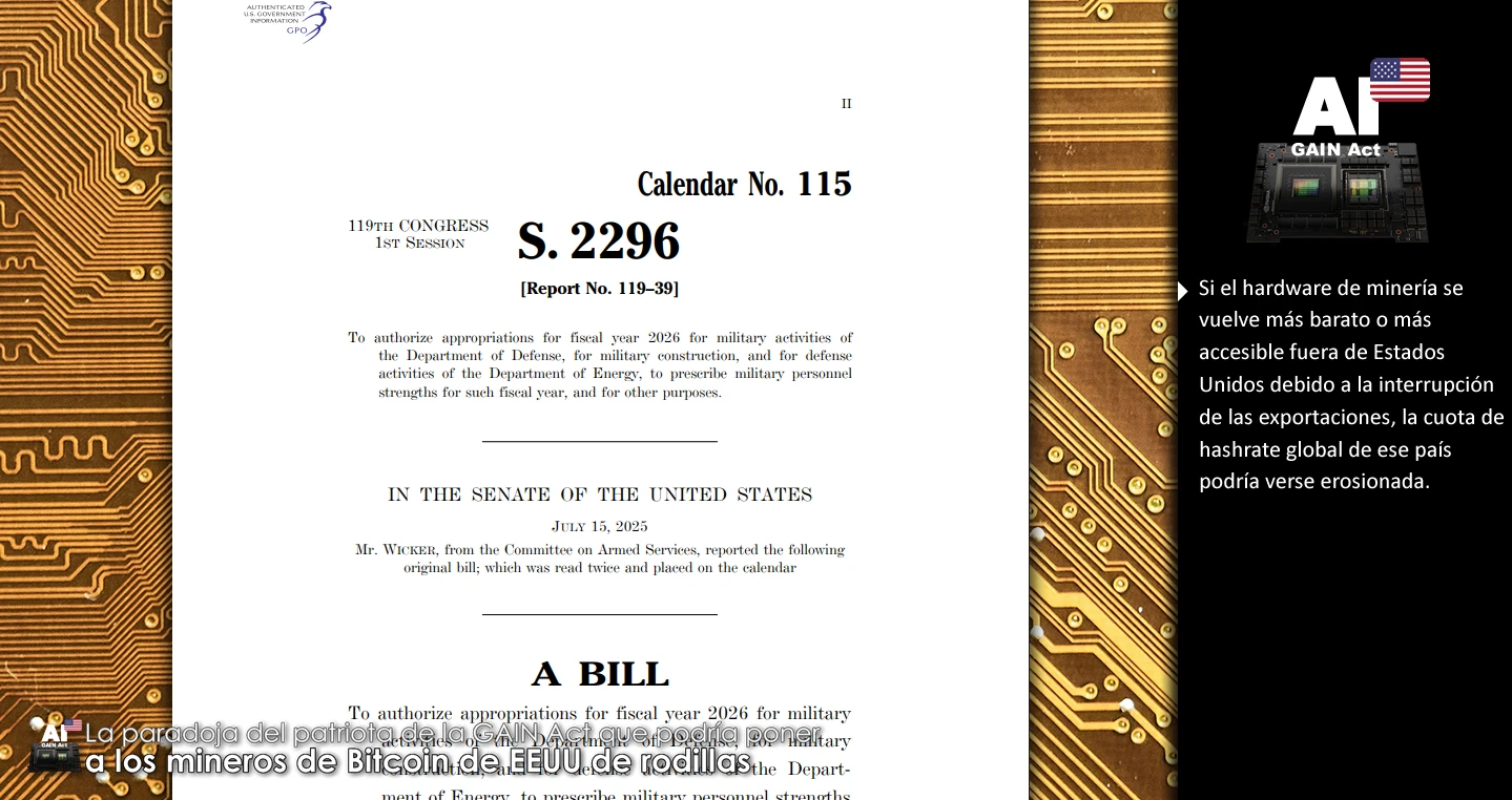 La paradoja del patriota de la GAIN Act que podría poner a los mineros de Bitcoin de EEUU de rodillas