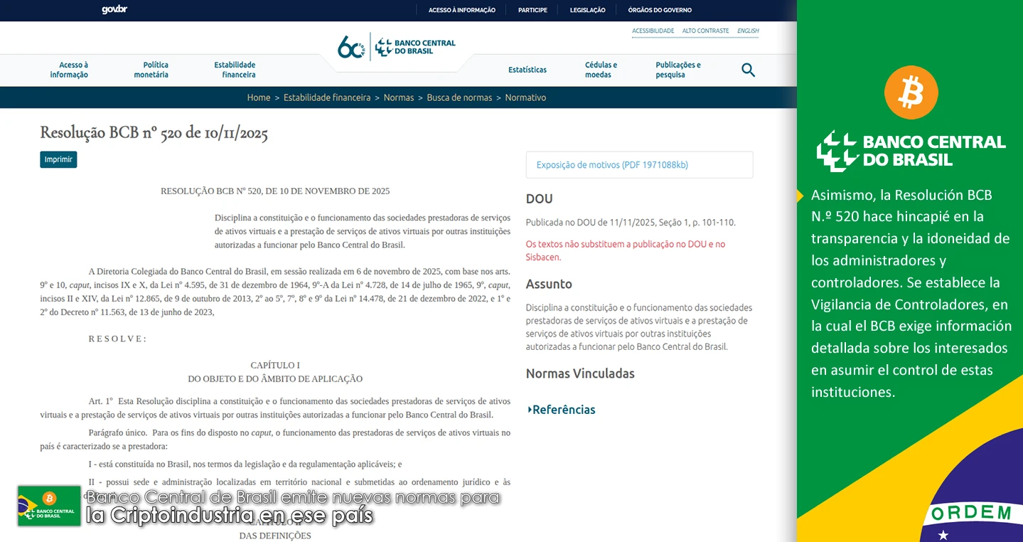 Banco Central de Brasil emite nuevas normas para la Criptoindustria en ese país