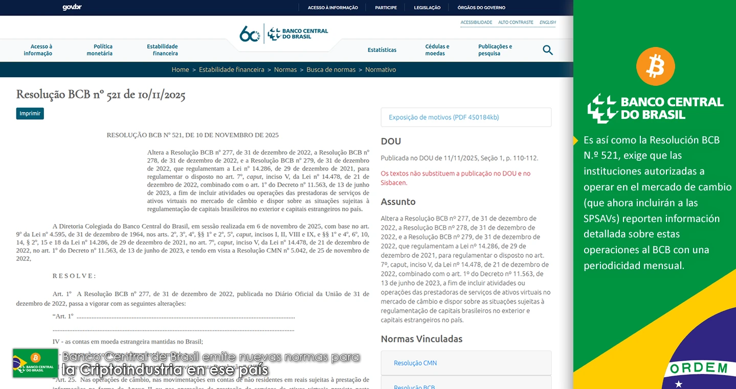 Banco Central de Brasil emite nuevas normas para la Criptoindustria en ese país