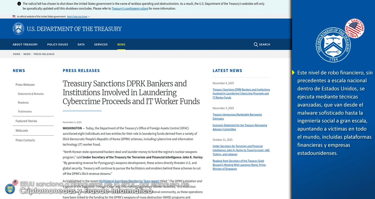 EEUU sanciona a banqueros de la RPDC por Blanqueo de Criptomonedas y Fraude Informático
