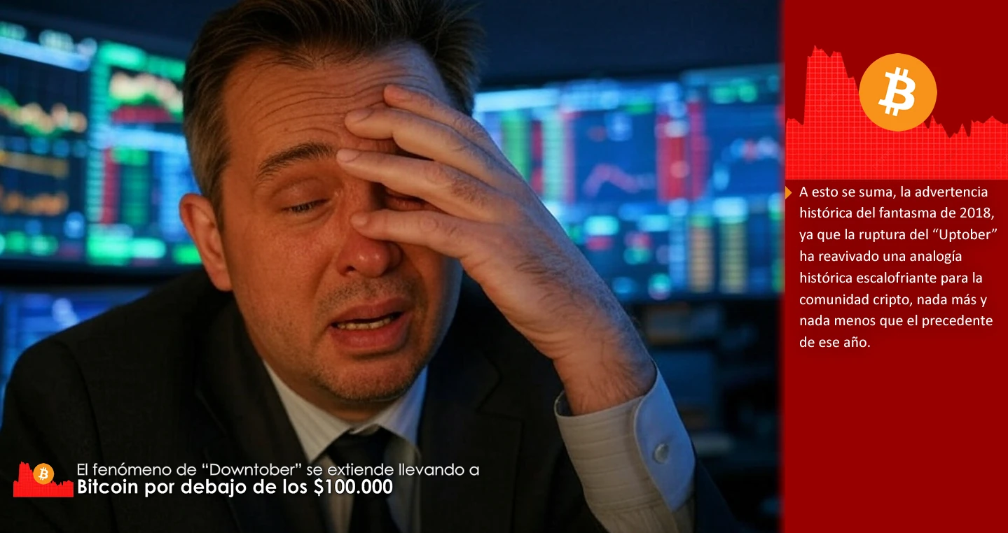 El fenómeno de “Downtober” se extiende llevando a Bitcoin por debajo de los $100.000