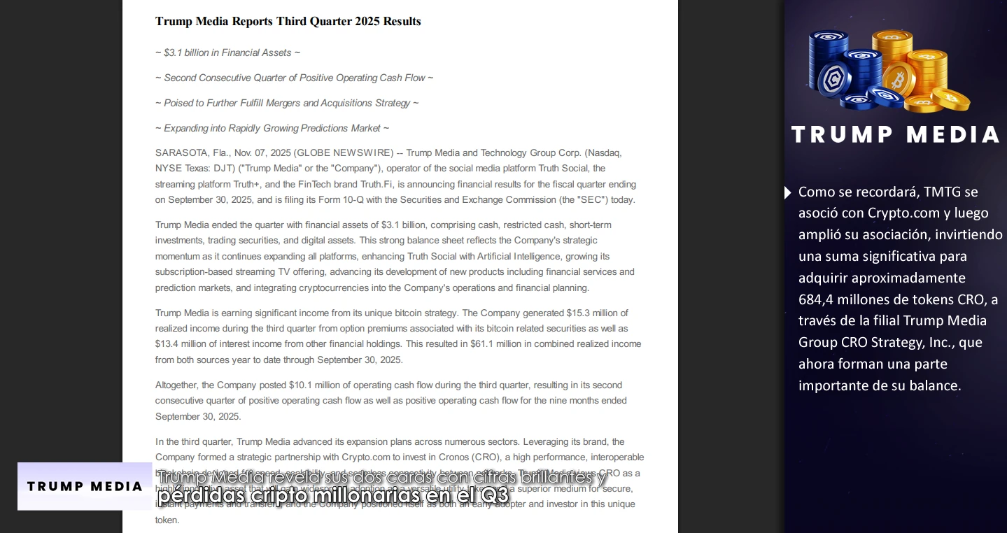Trump Media revela sus dos caras con cifras brillantes y pérdidas cripto millonarias en el Q3