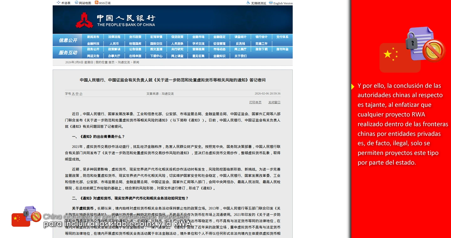 China actualiza su gran cortafuegos financiero para incluir a las stablecoins y la RWA