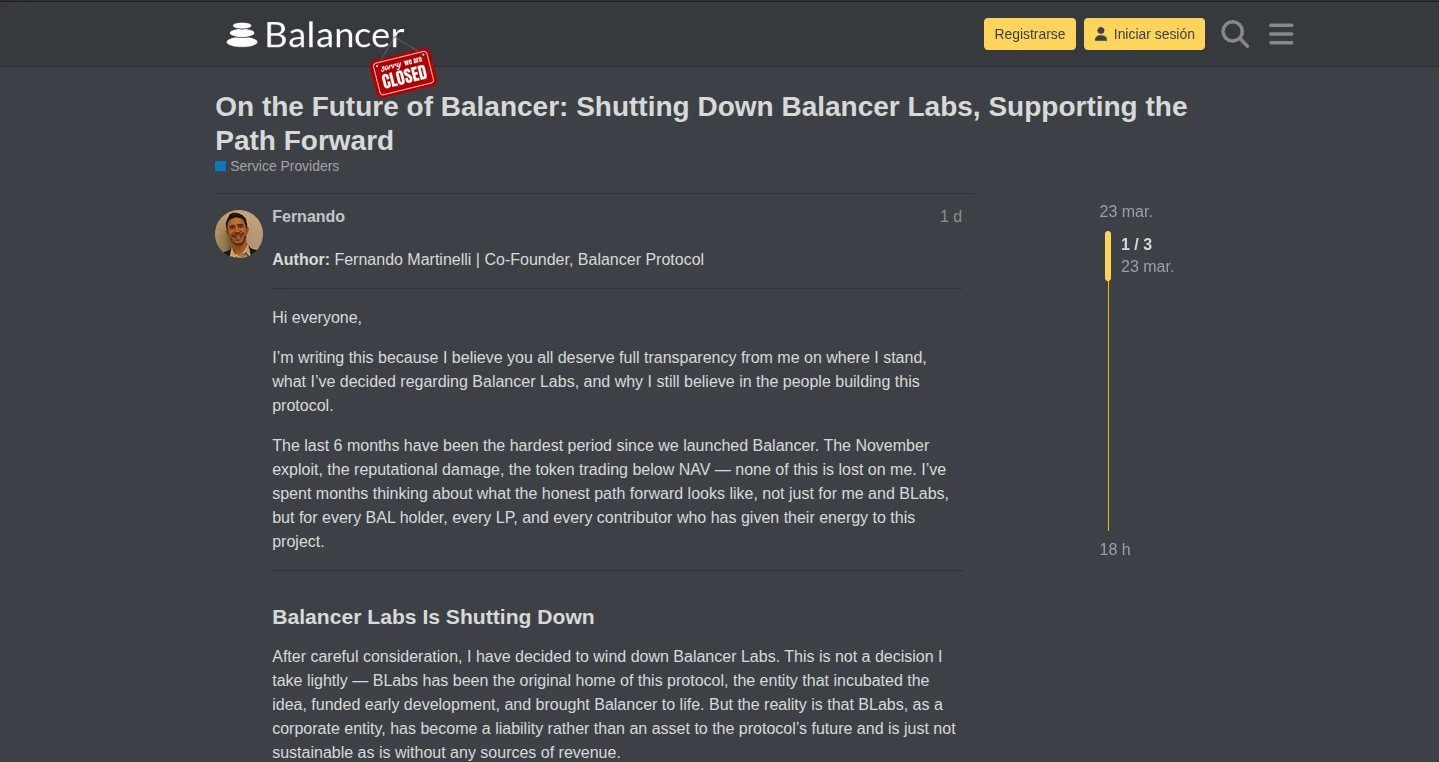 Balancer,DAO,Cierre,Tesorería